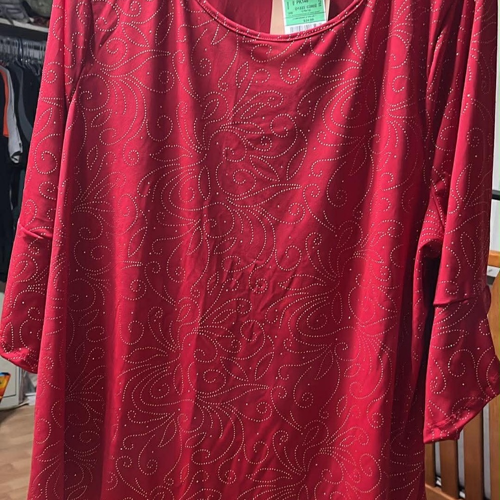 Chic Red Blouse with Swirl Design